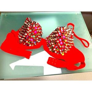 Studded top / fancy  disco club wear red small sexy